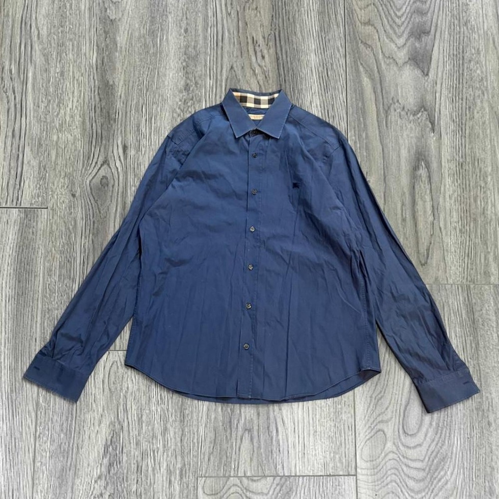 Burberry Brit Nova Check Trim Long Sleeve Button Down Shirt Size Large Blue
